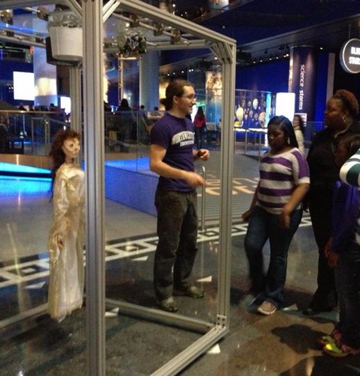 Me at the Museum of Science and Industry during National Robotics Week. I helped present Todd Murphey's robotic marionettes platform created by Jarvis Schultz.